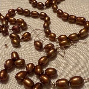 LONG, Brown, freshwater pearl Necklace needs restrung